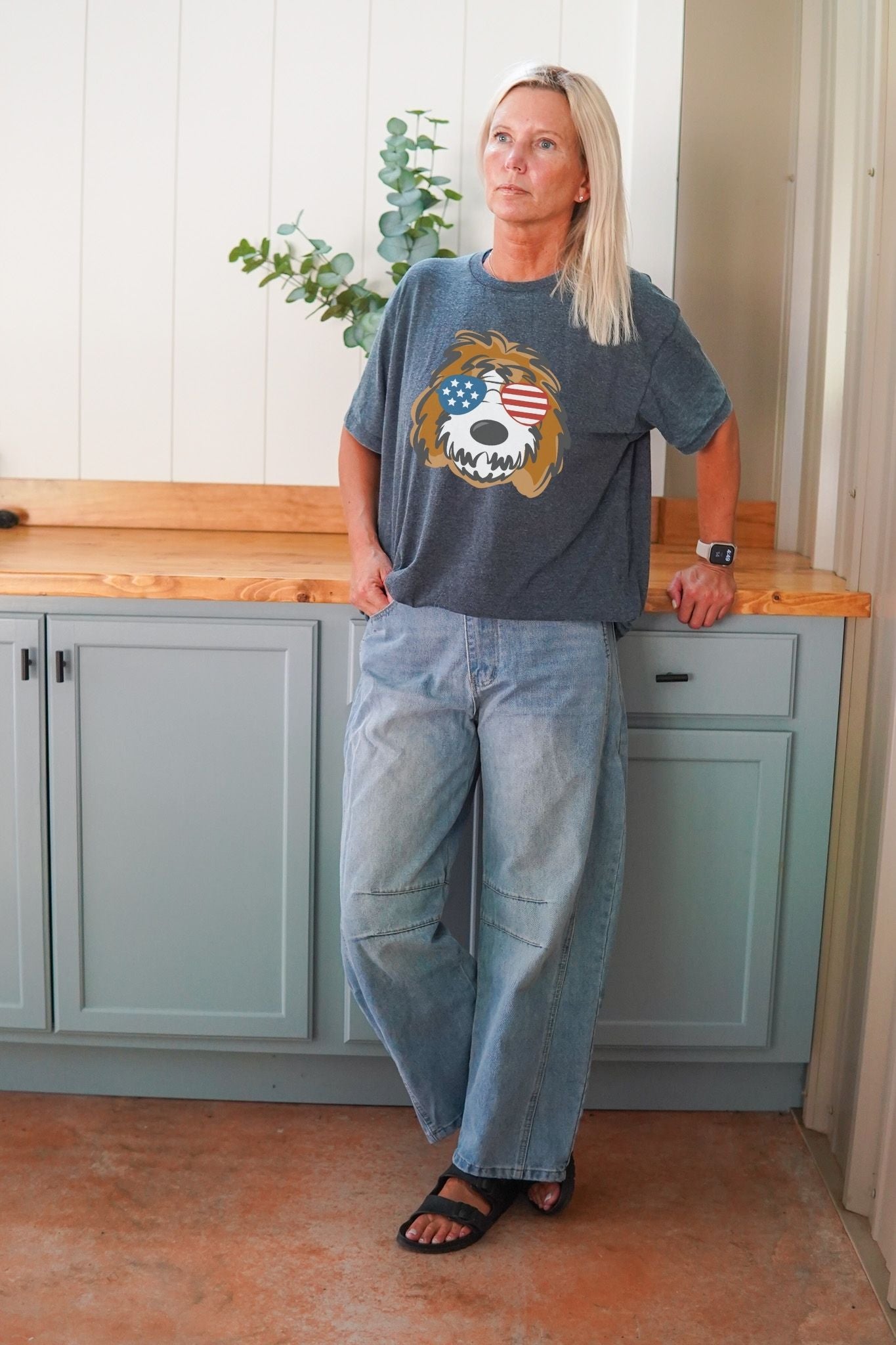 2024- denim blue vintage doodle short sleeve t-shirt