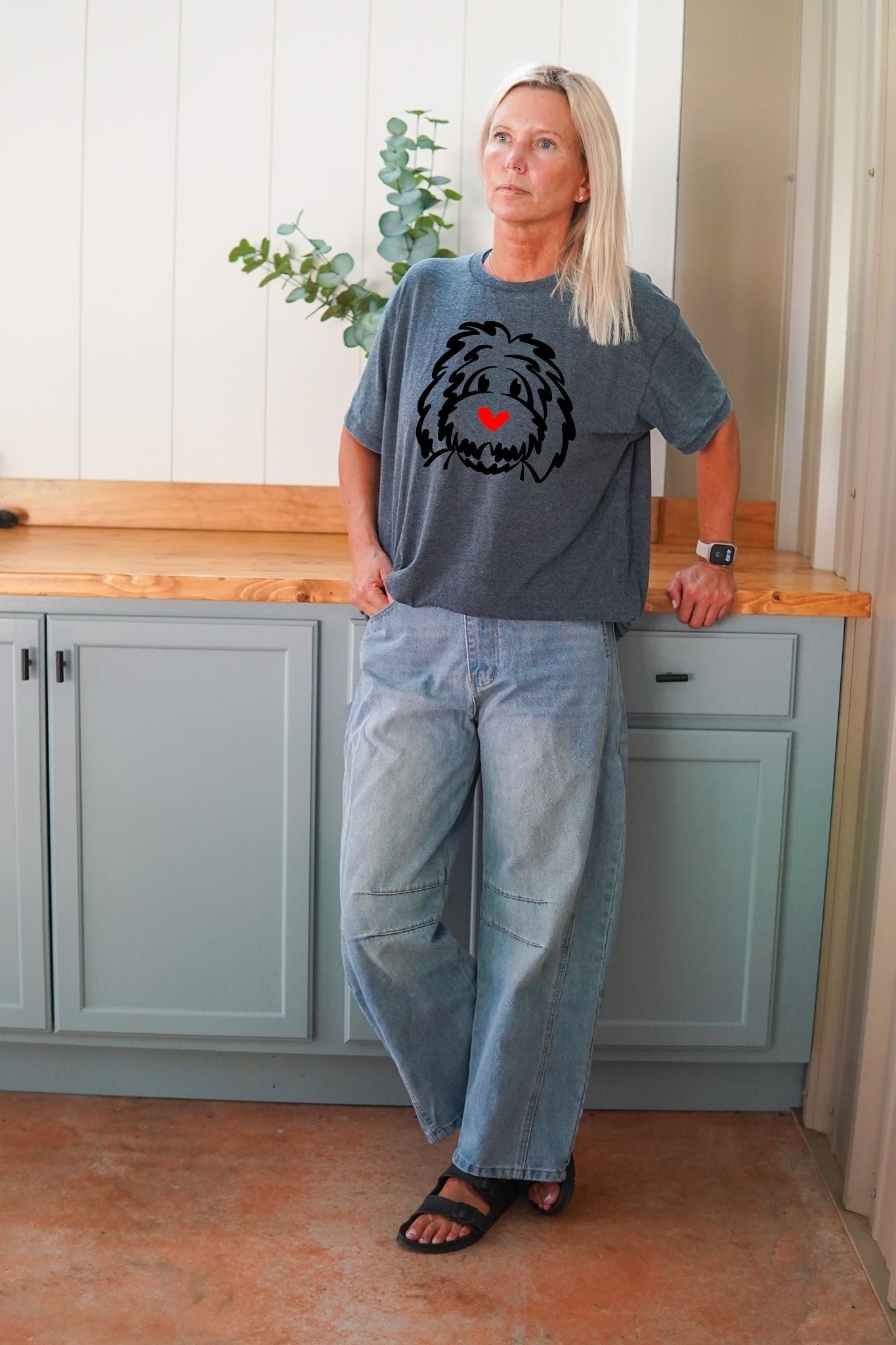 2024- denim blue vintage doodle short sleeve t-shirt