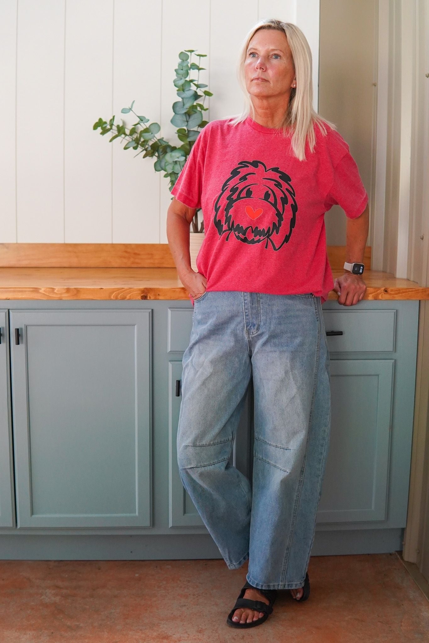 red vintage doodle short sleeve t-shirt
