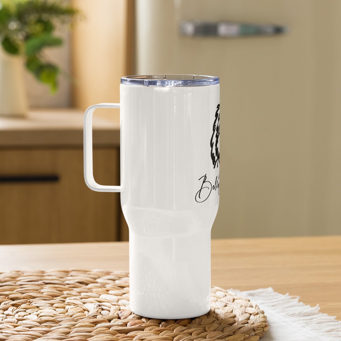new for the holidays! belladoodle logo -travel mug with a handle