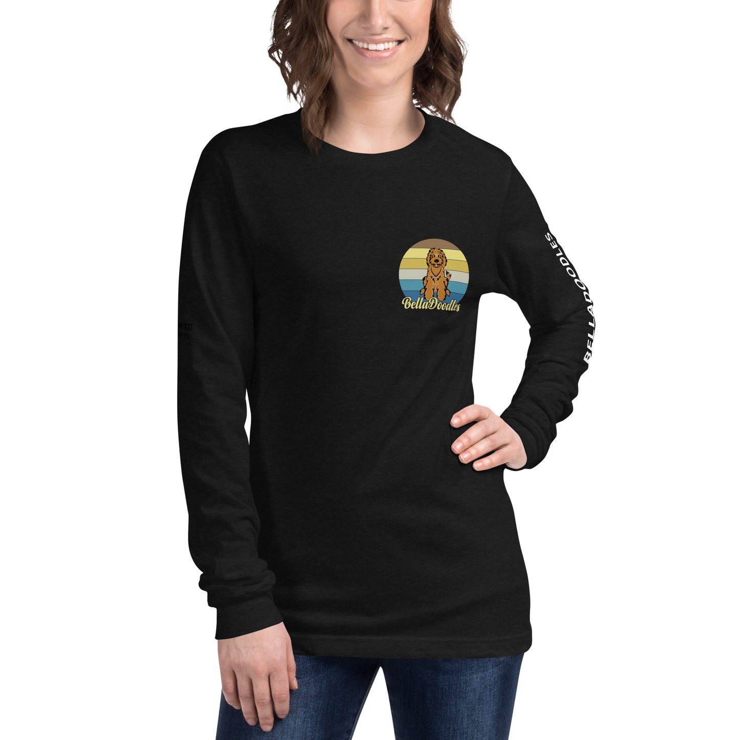 fun color belladoodle logo on unisex long sleeve shirt