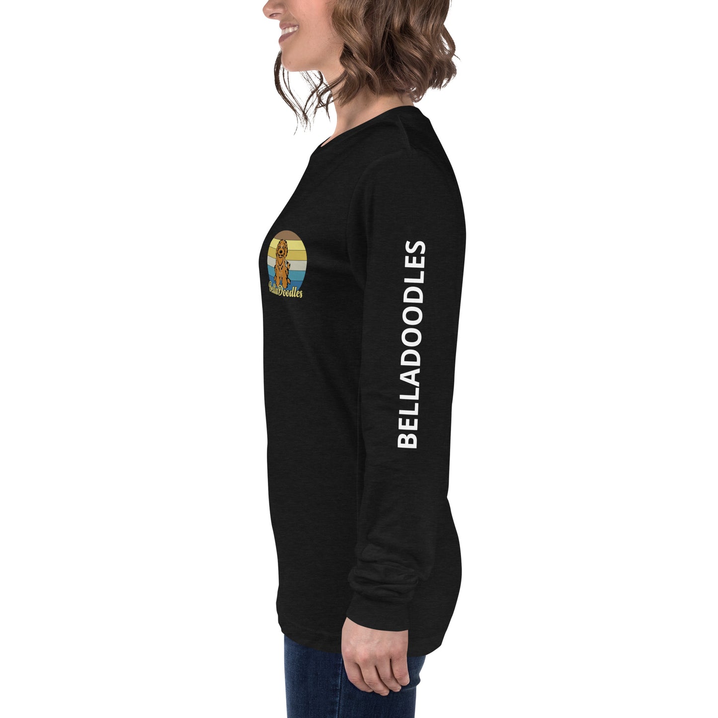 fun color belladoodle logo on unisex long sleeve shirt