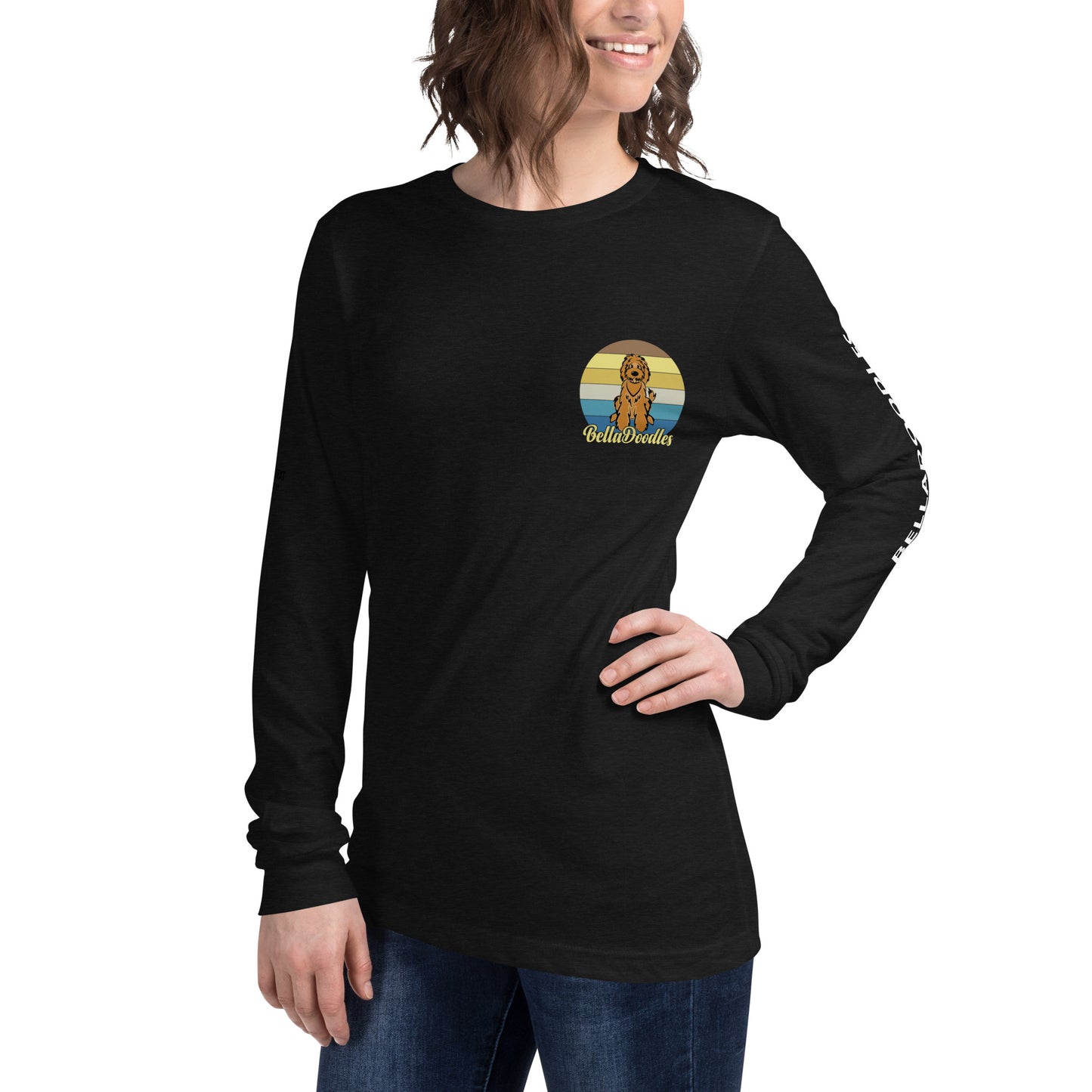 fun color belladoodle logo on unisex long sleeve shirt