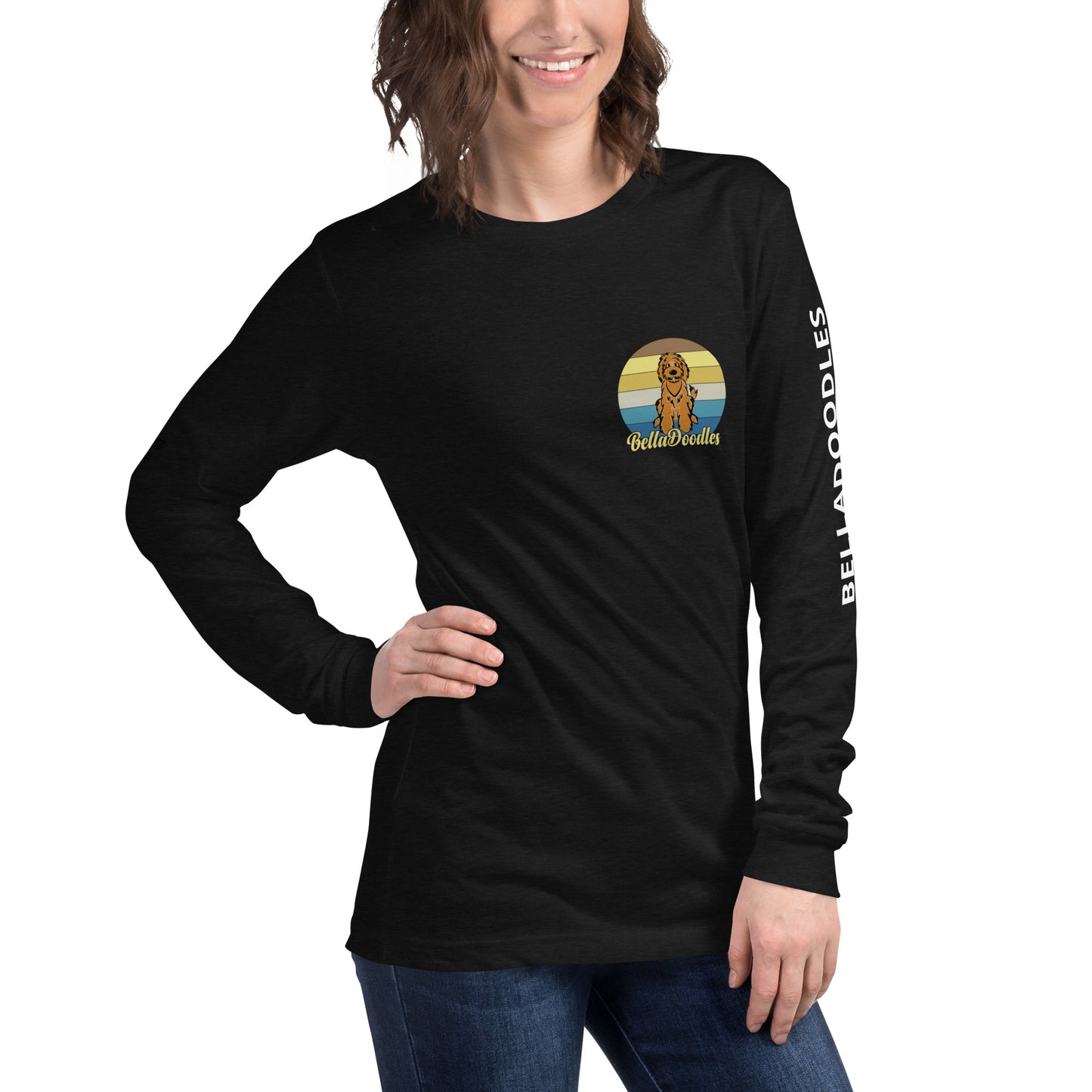 fun color belladoodle logo on unisex long sleeve shirt