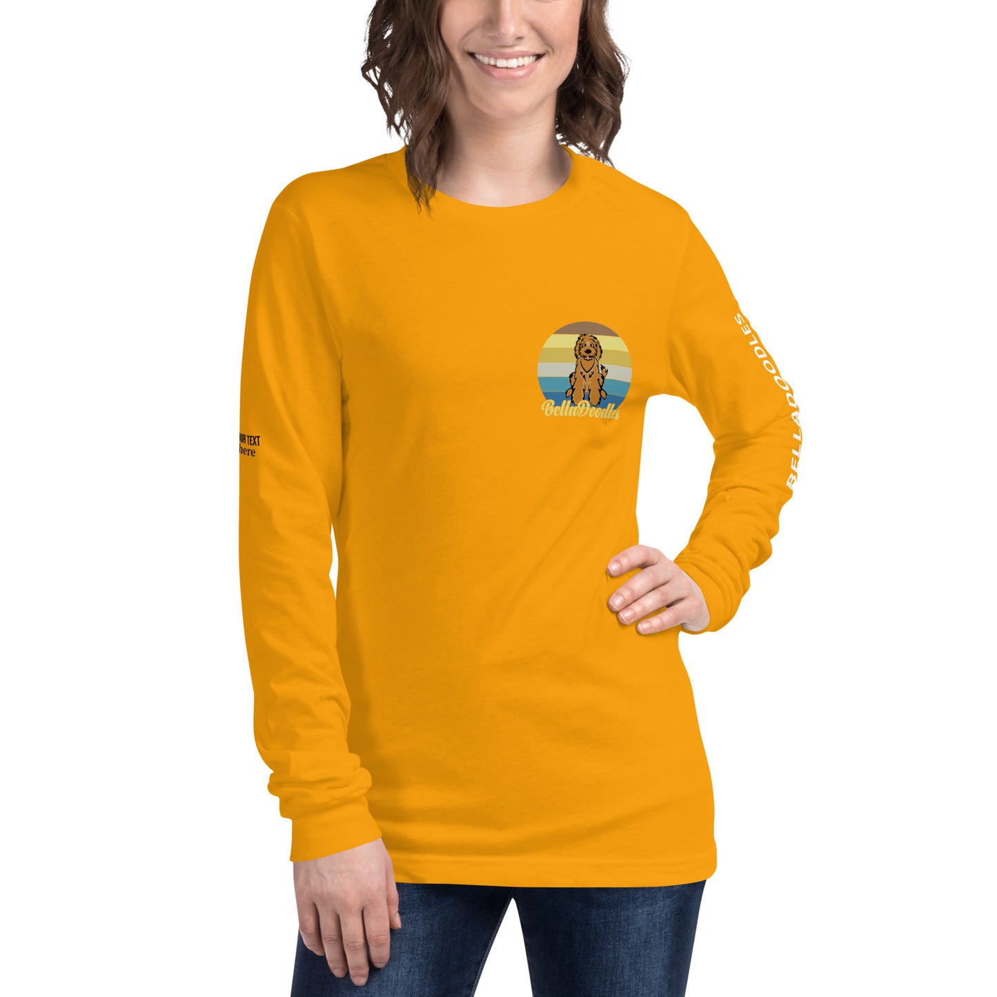 fun color belladoodle logo on unisex long sleeve shirt