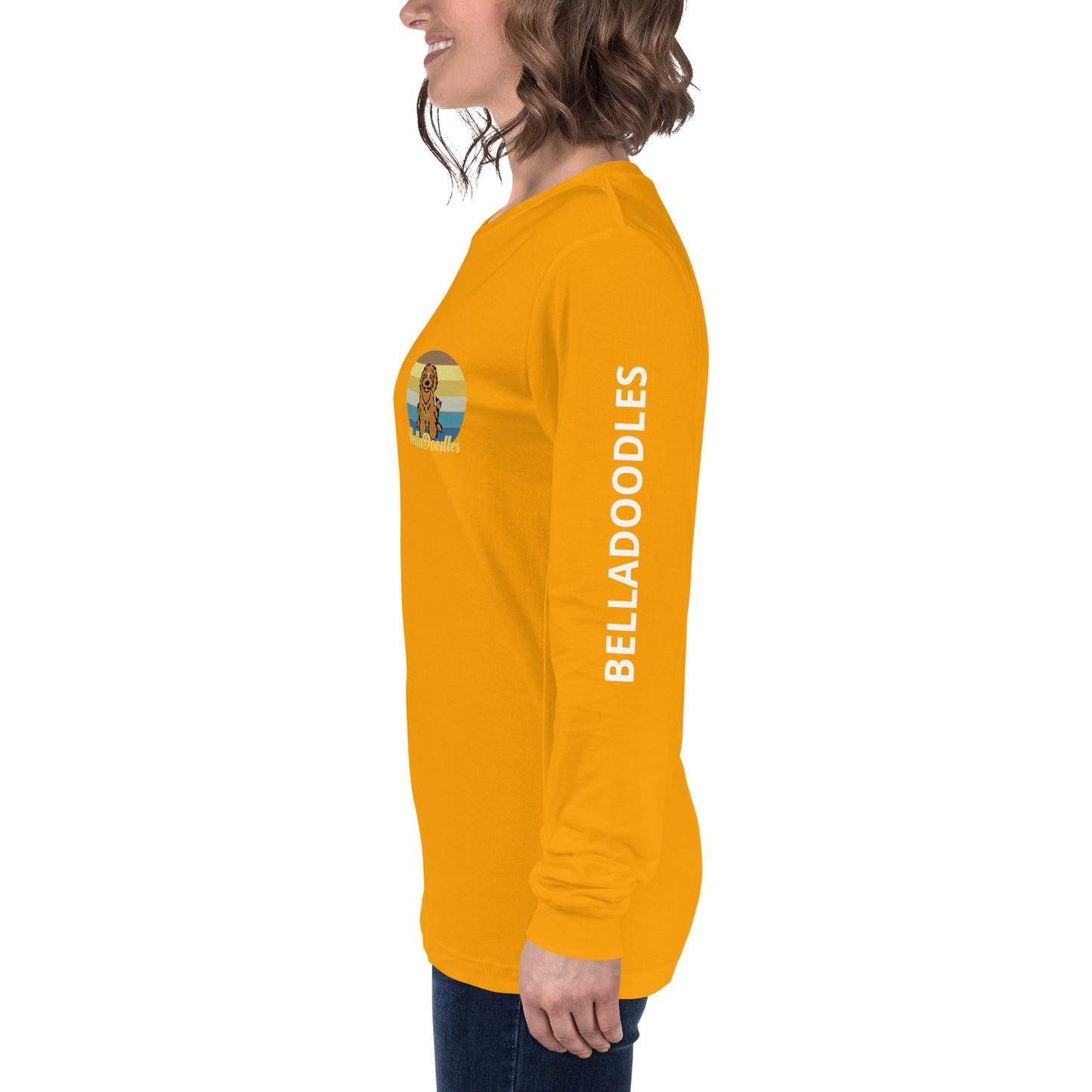 fun color belladoodle logo on unisex long sleeve shirt