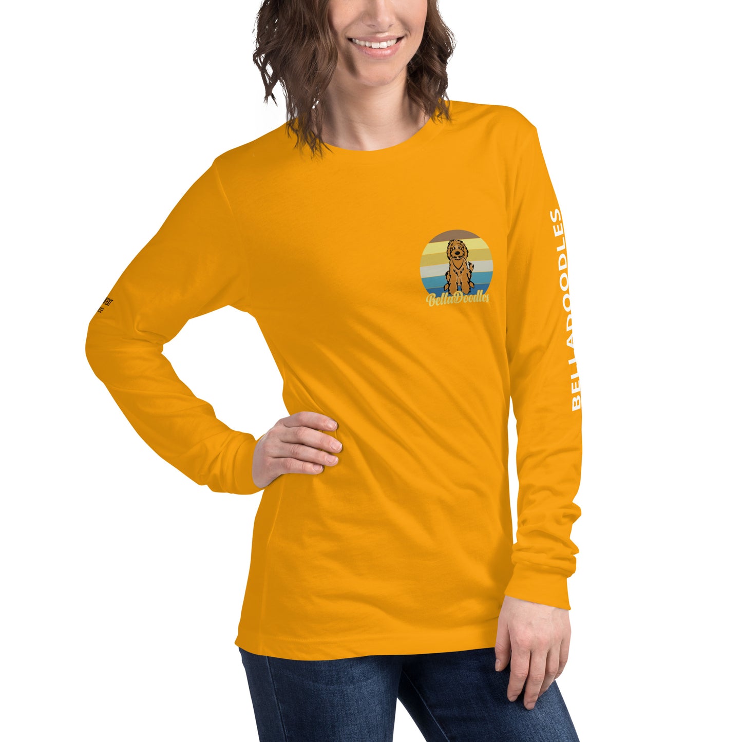fun color belladoodle logo on unisex long sleeve shirt