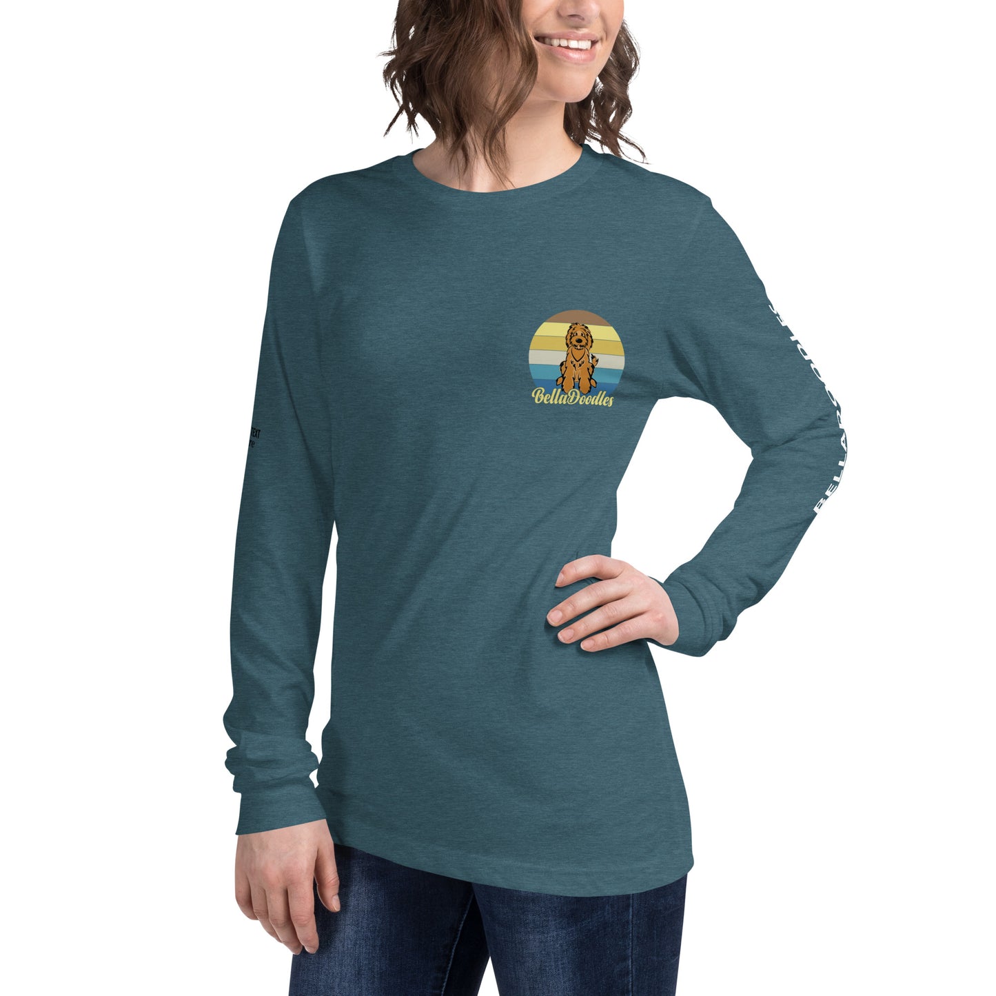 fun color belladoodle logo on unisex long sleeve shirt