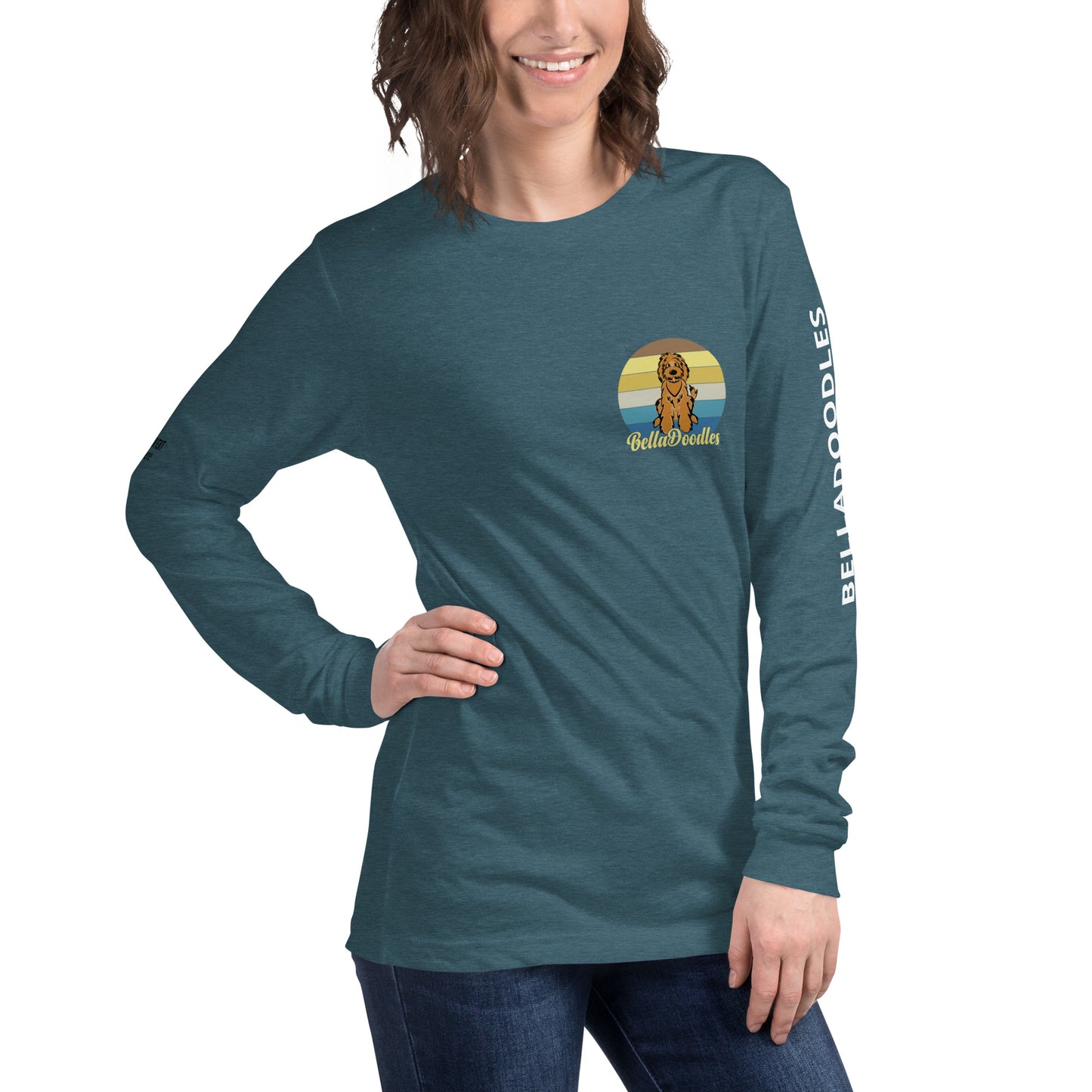fun color belladoodle logo on unisex long sleeve shirt