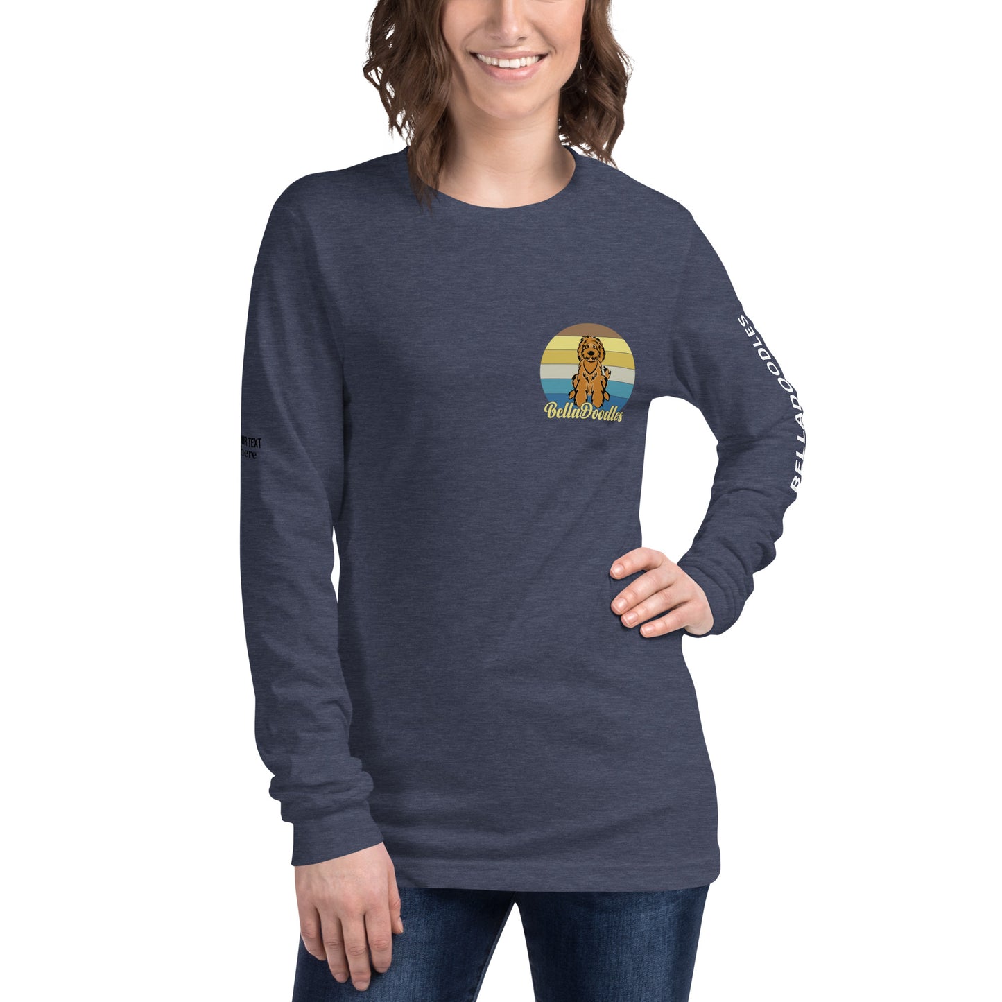 fun color belladoodle logo on unisex long sleeve shirt