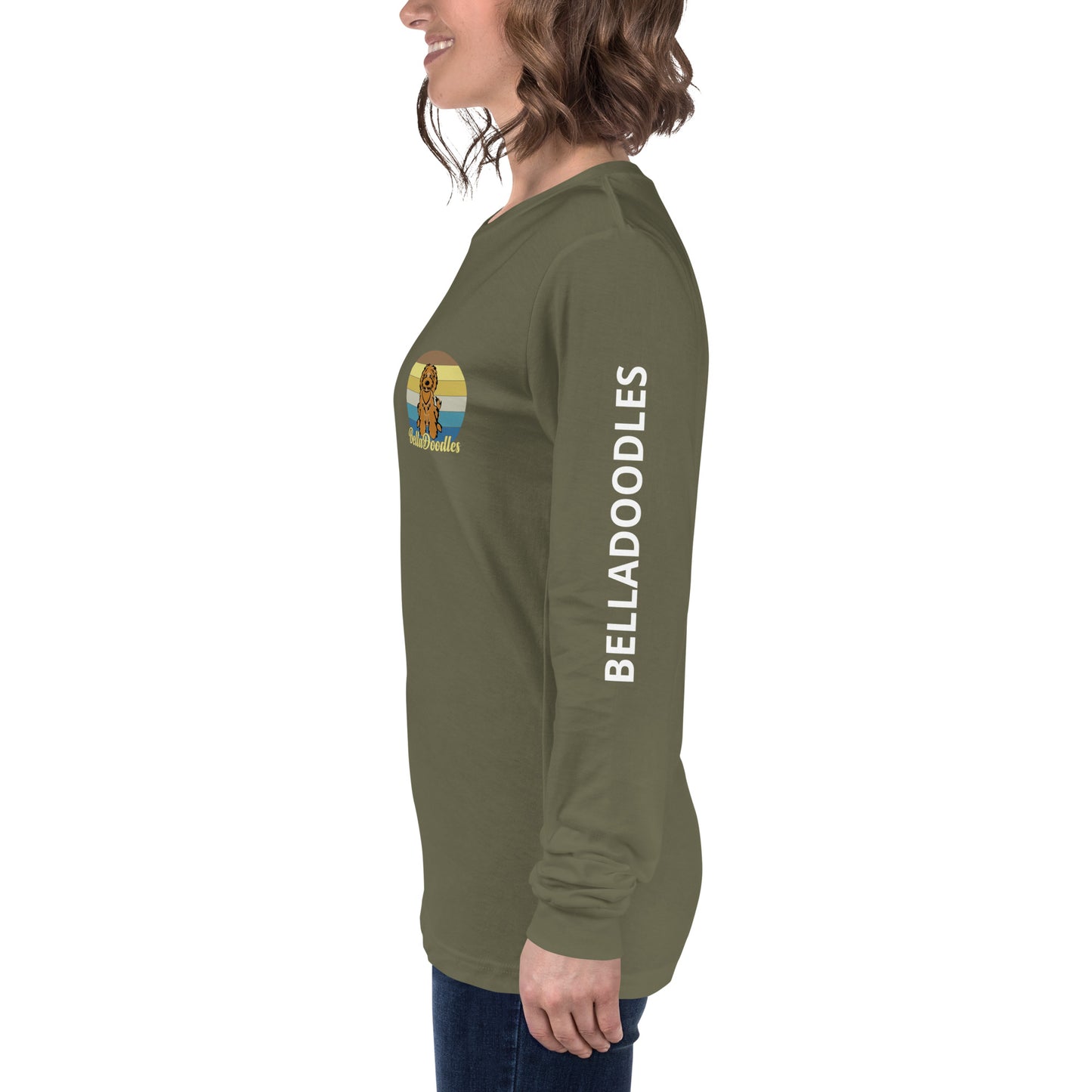fun color belladoodle logo on unisex long sleeve shirt