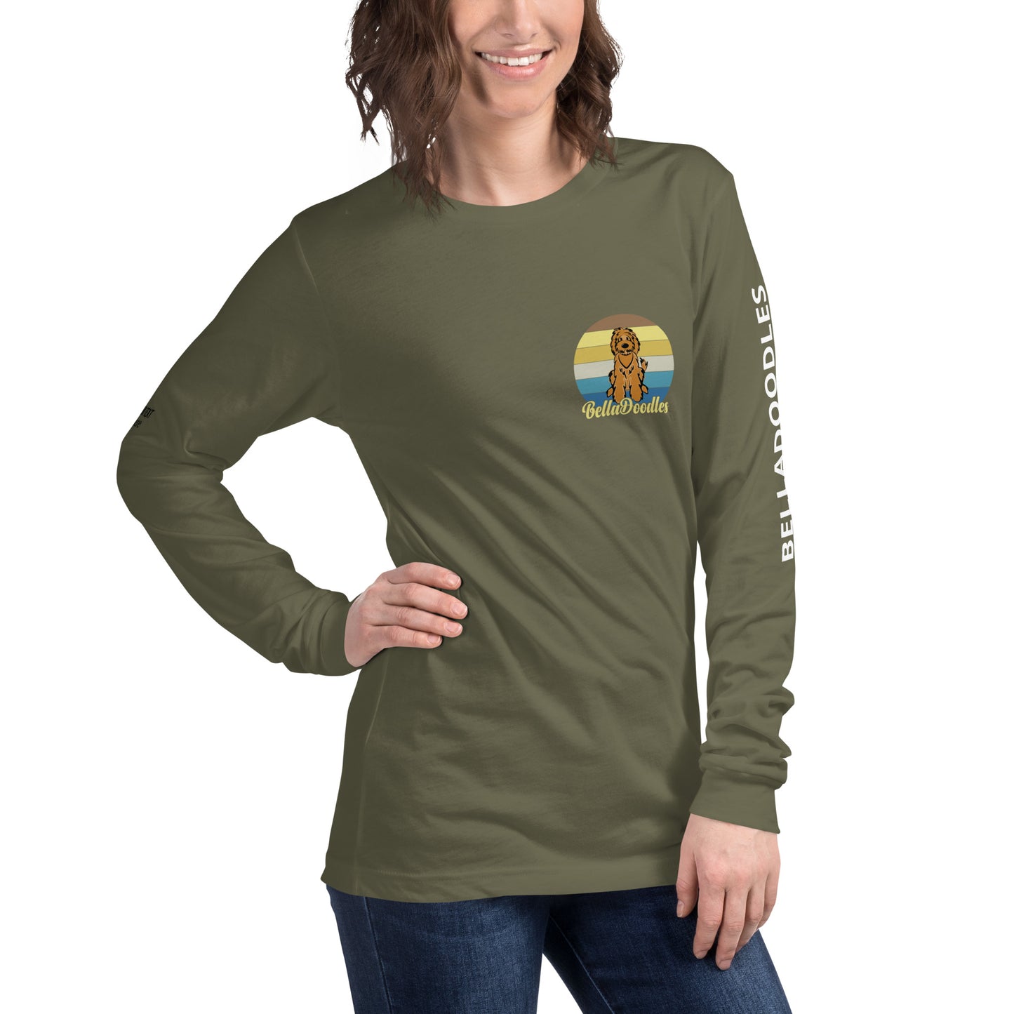 fun color belladoodle logo on unisex long sleeve shirt