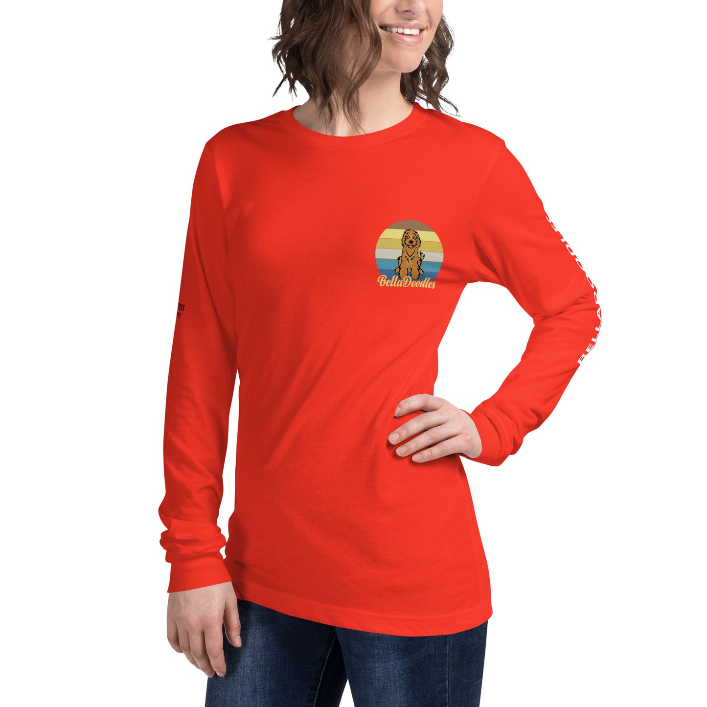 fun color belladoodle logo on unisex long sleeve shirt