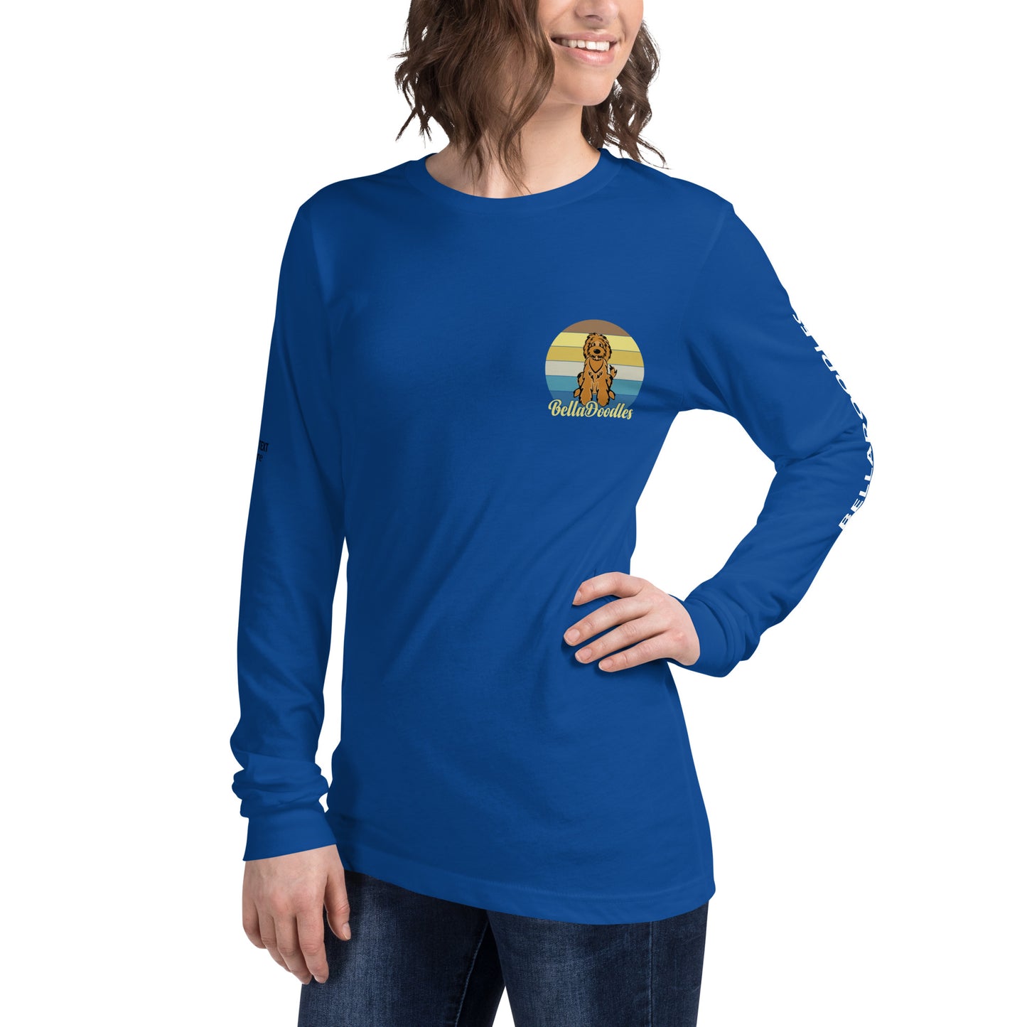 fun color belladoodle logo on unisex long sleeve shirt