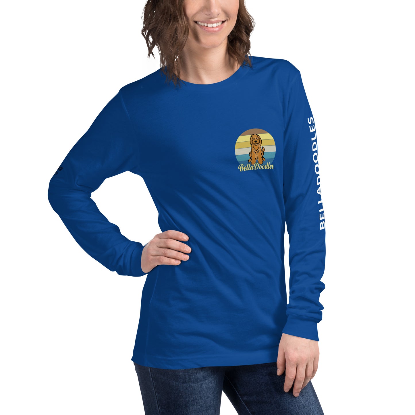 fun color belladoodle logo on unisex long sleeve shirt