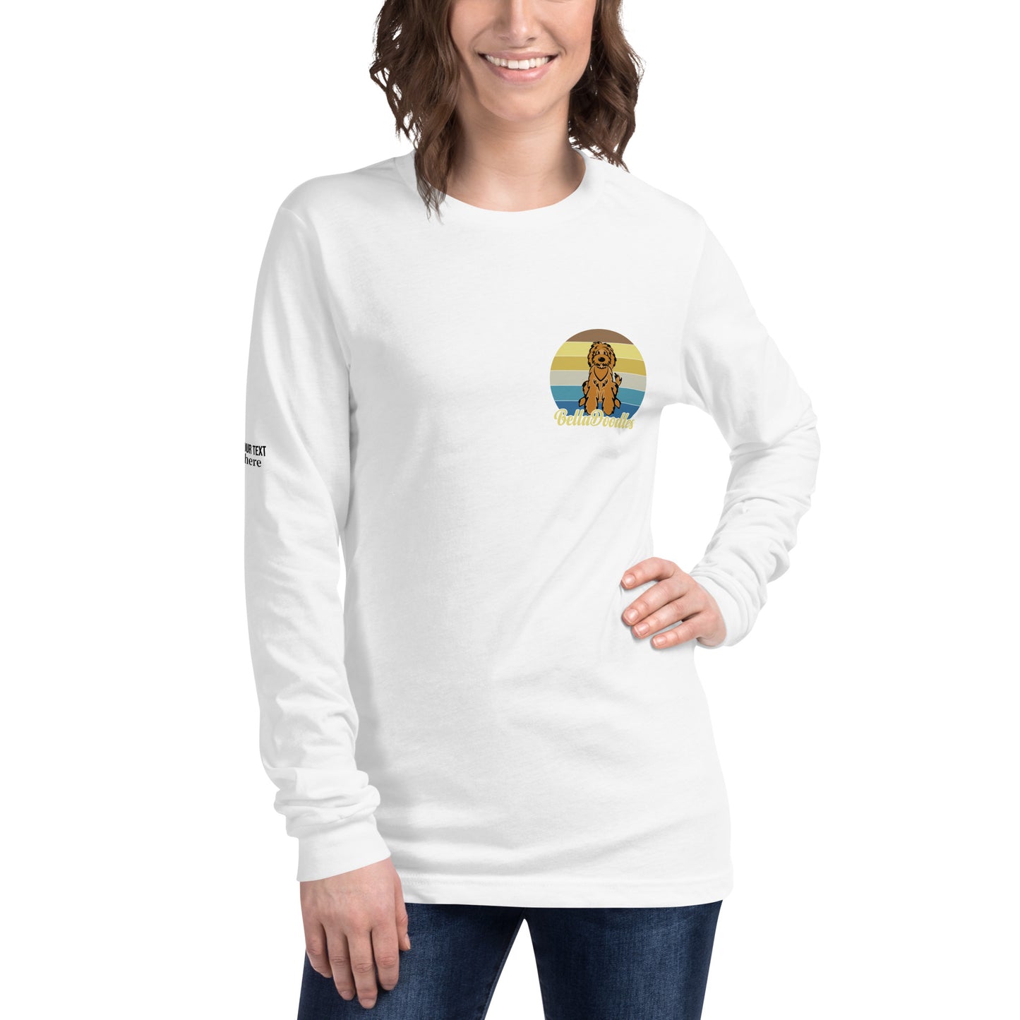 fun color belladoodle logo on unisex long sleeve shirt