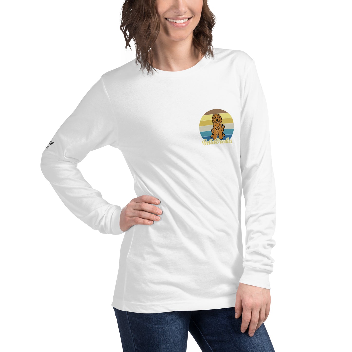 fun color belladoodle logo on unisex long sleeve shirt