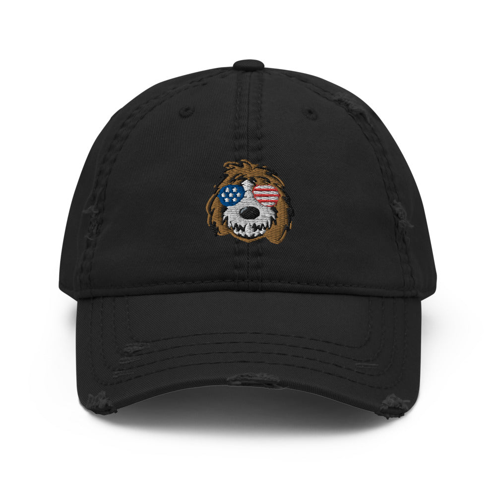 patriotic tuxedo doodle with sunglasses distressed dad hat