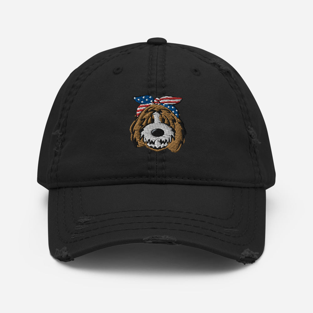 patriotic tuxedo doodle with headband distressed dad hat