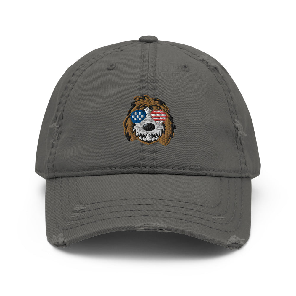 patriotic tuxedo doodle with sunglasses distressed dad hat