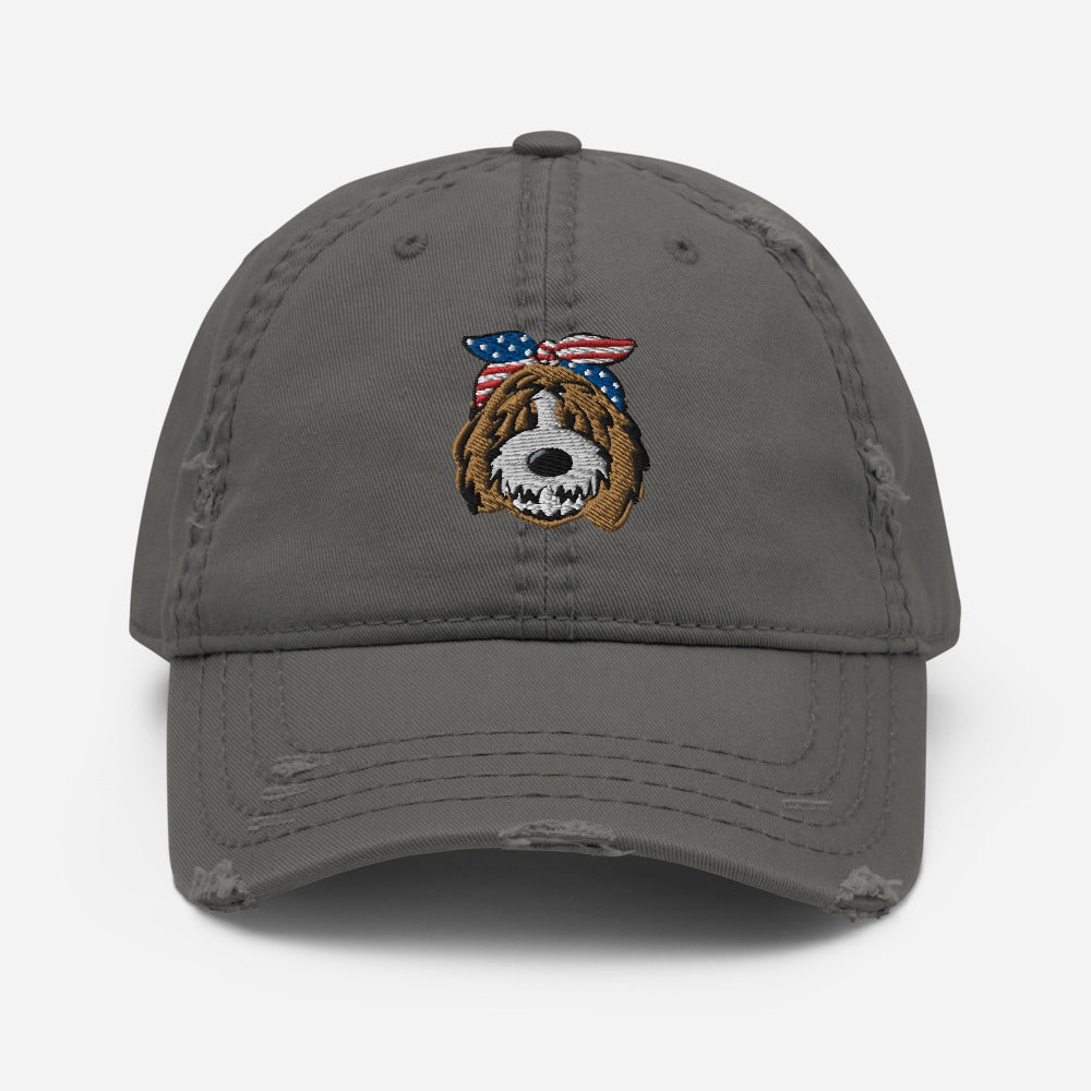 patriotic tuxedo doodle with headband distressed dad hat
