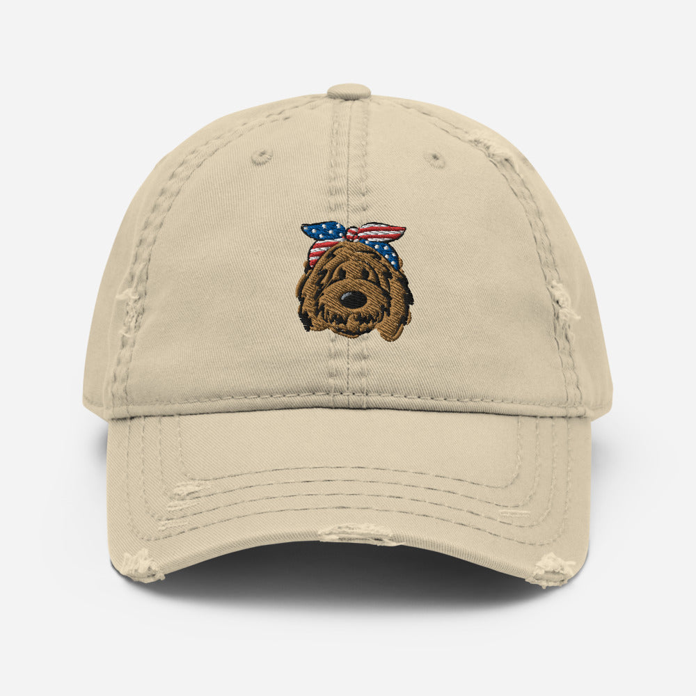 patriotic solid doodle with headband distressed dad hat
