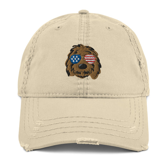 Patriotic Solid Doodle with Sunglasses Distressed Dad Hat