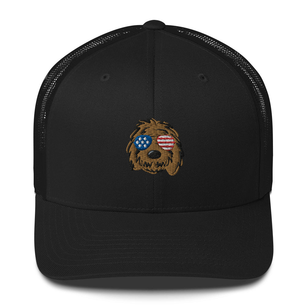 patriotic solid doodle with sunglasses trucker cap