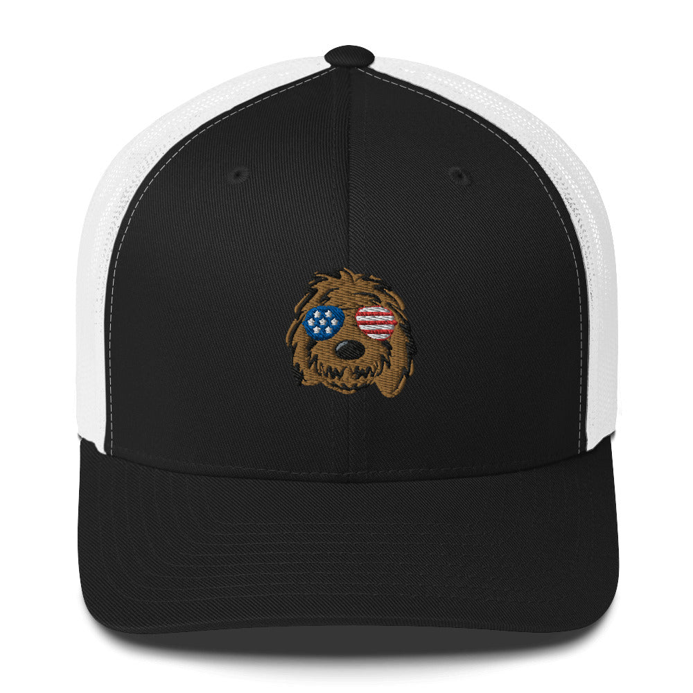 patriotic solid doodle with sunglasses trucker cap