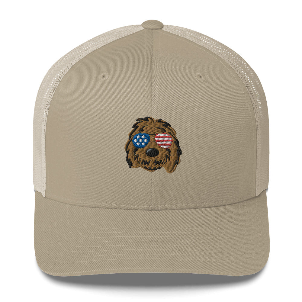patriotic solid doodle with sunglasses trucker cap