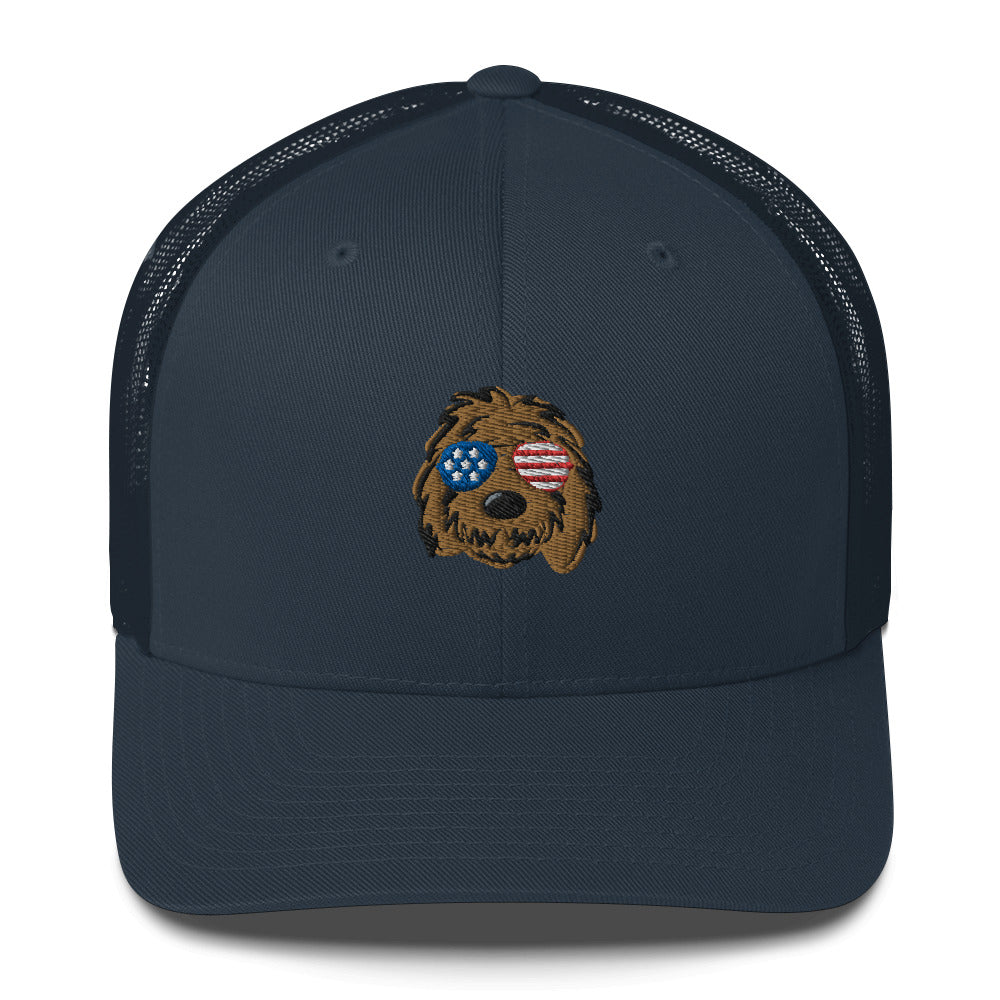 patriotic solid doodle with sunglasses trucker cap
