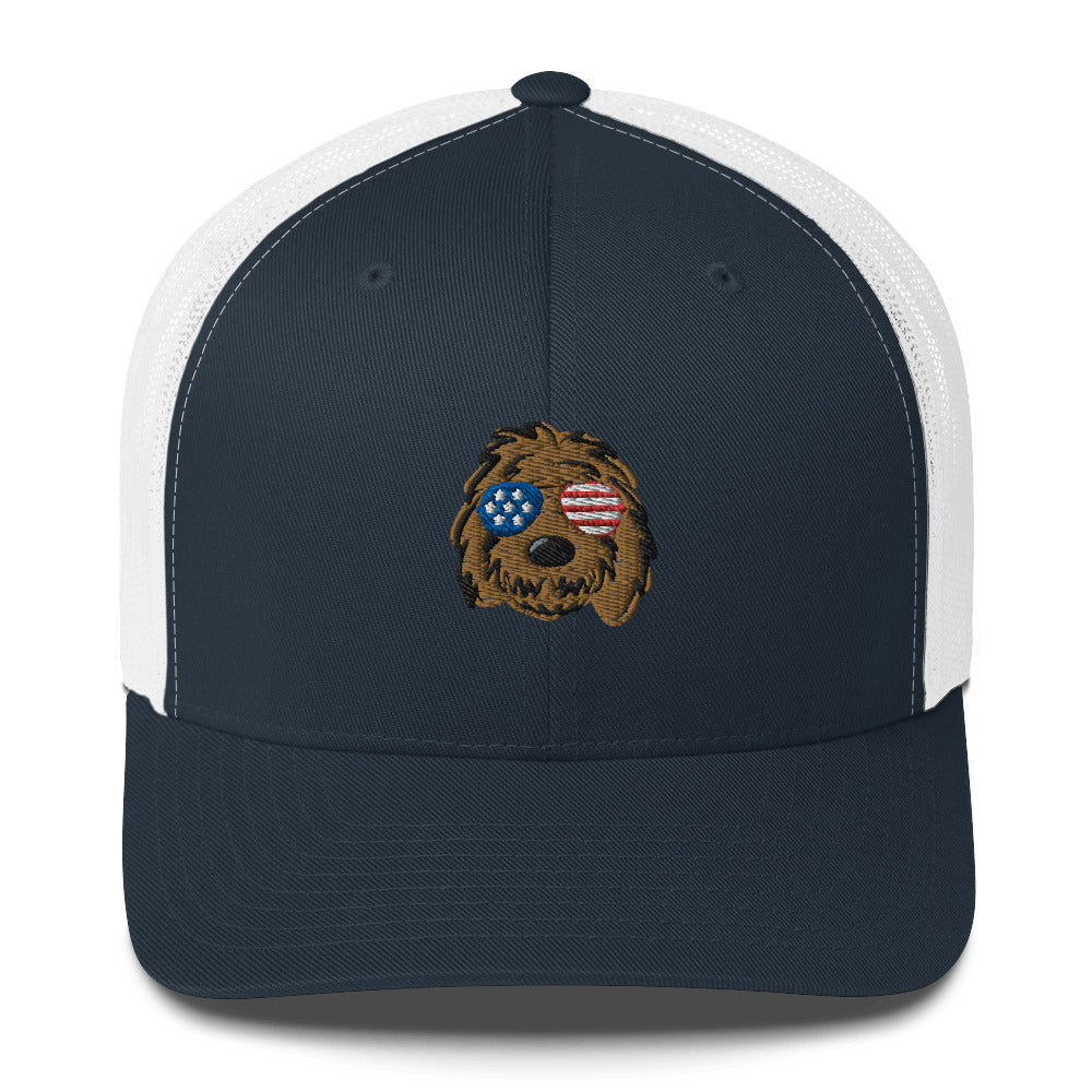 patriotic solid doodle with sunglasses trucker cap