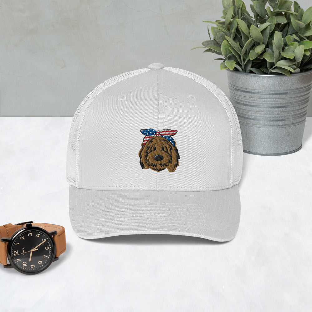 patriotic solid doodle with headband trucker cap
