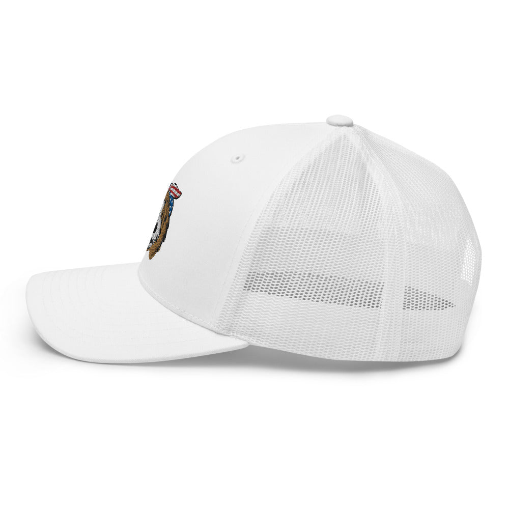 patriotic tuxedo doodle with headband trucker cap