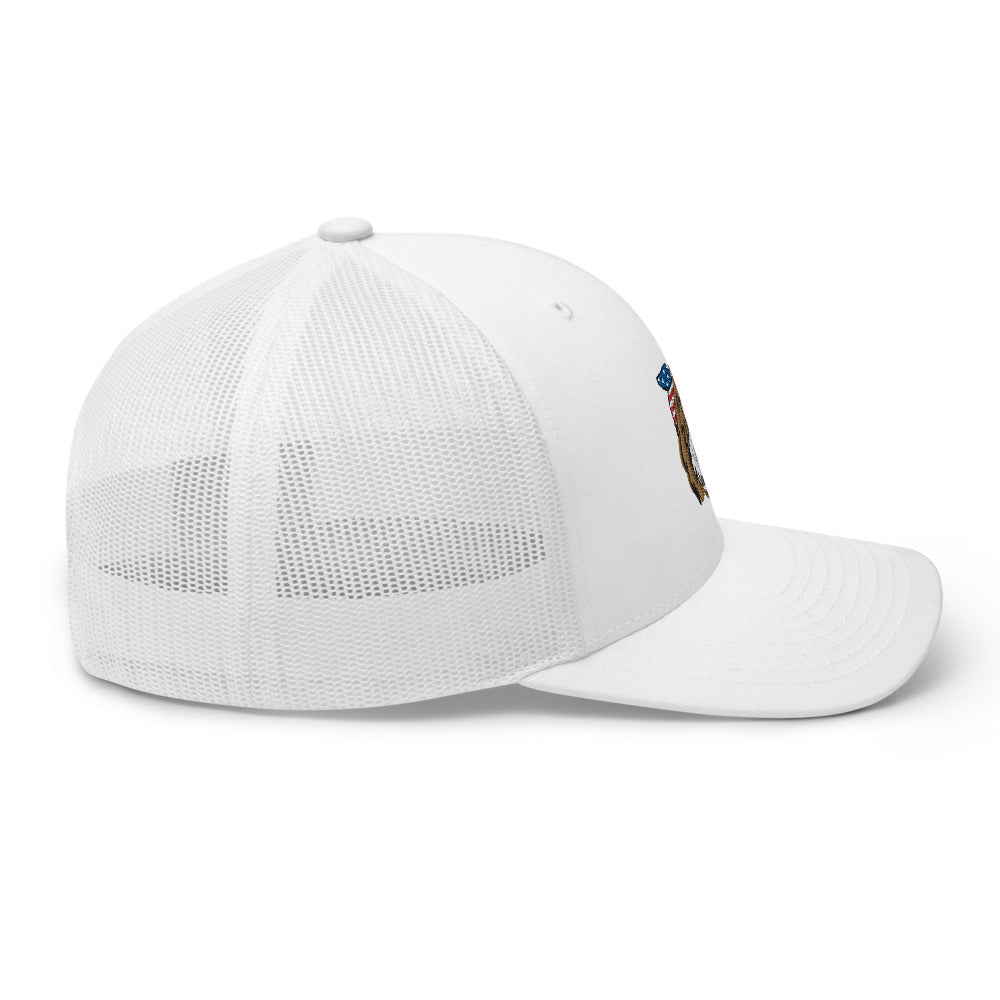 patriotic tuxedo doodle with headband trucker cap
