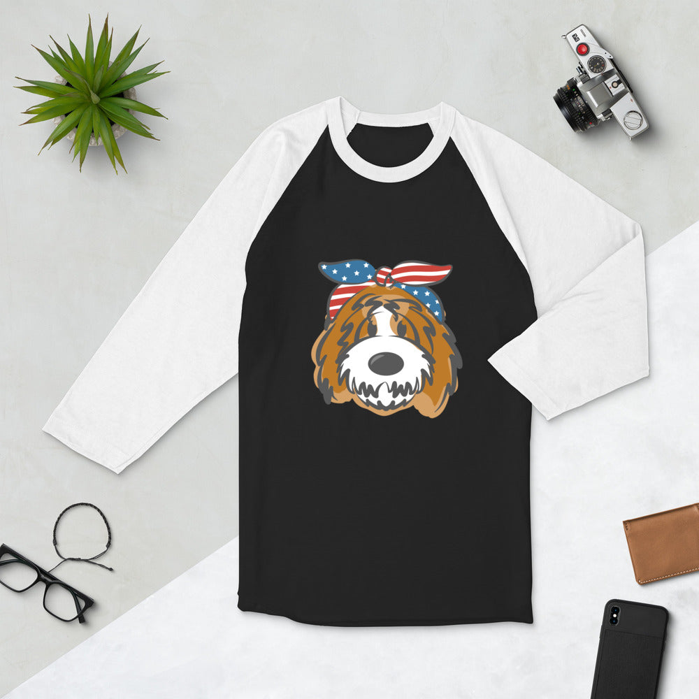 patriotic tuxedo doodle with headband 3/4 sleeve raglan shirt