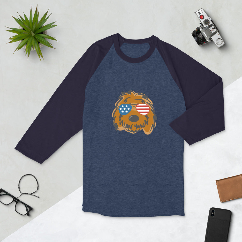 patriotic solid doodle with sunglasses 3/4 sleeve raglan shirt
