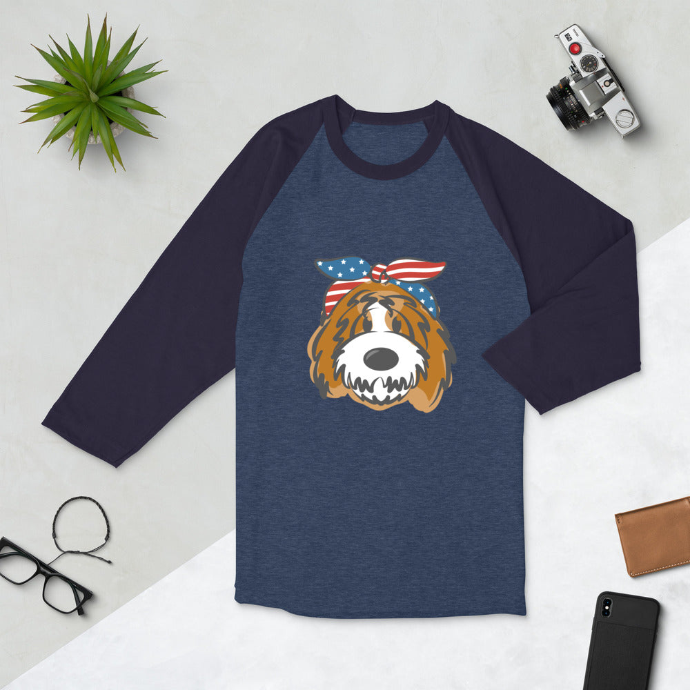 patriotic tuxedo doodle with headband 3/4 sleeve raglan shirt