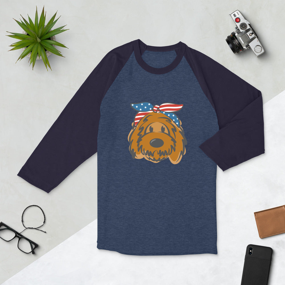 patriotic tuxedo doodle with headband 3/4 sleeve raglan shirt