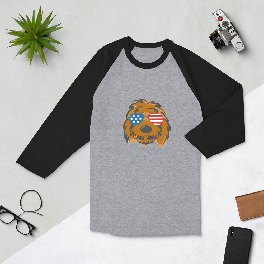 patriotic solid doodle with sunglasses 3/4 sleeve raglan shirt