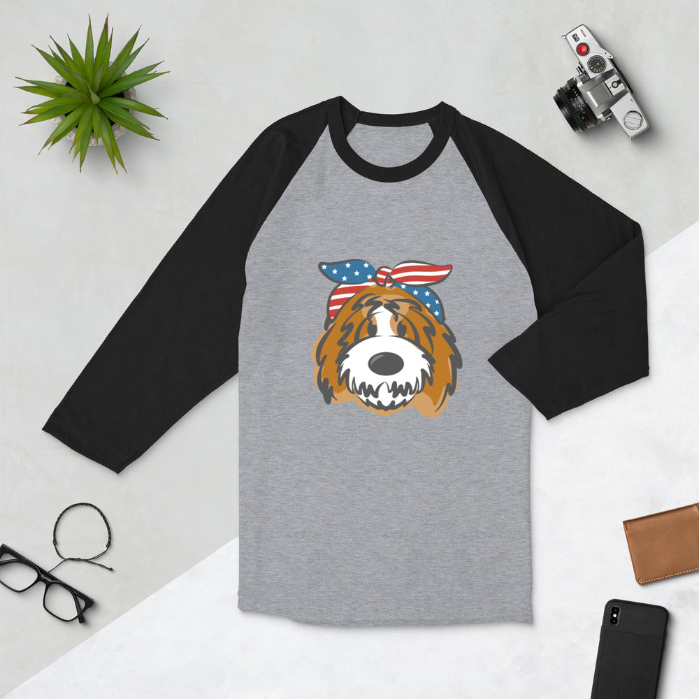patriotic tuxedo doodle with headband 3/4 sleeve raglan shirt