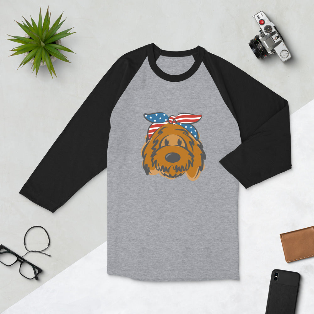 patriotic tuxedo doodle with headband 3/4 sleeve raglan shirt