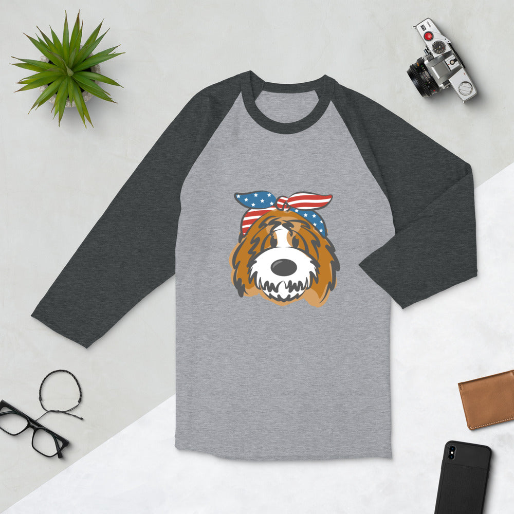 patriotic tuxedo doodle with headband 3/4 sleeve raglan shirt