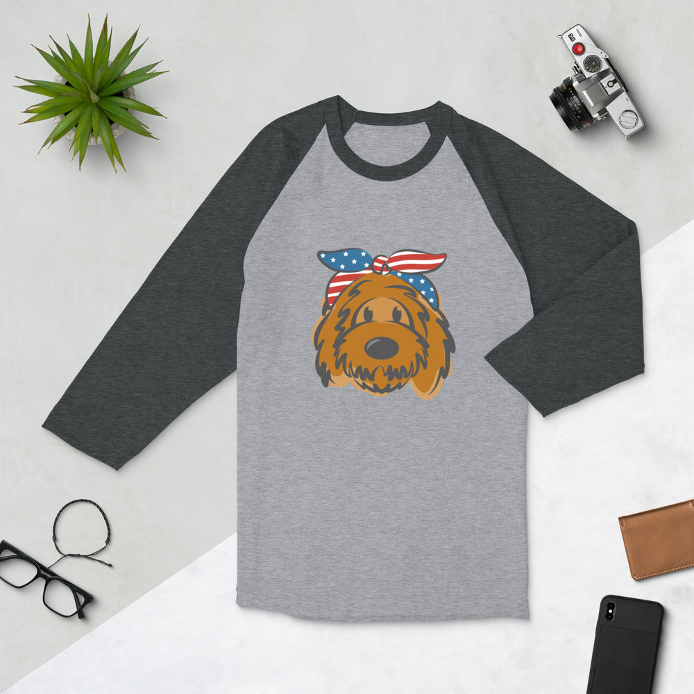 patriotic tuxedo doodle with headband 3/4 sleeve raglan shirt