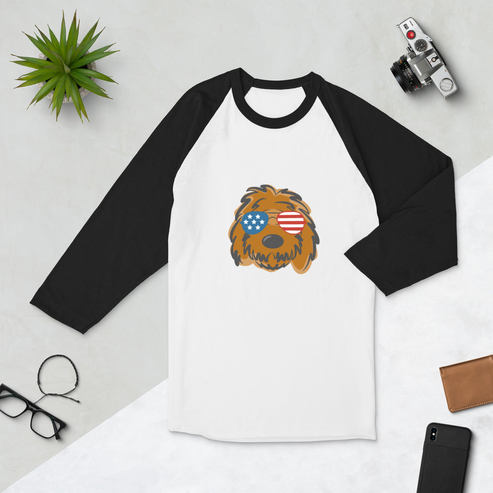 patriotic solid doodle with sunglasses 3/4 sleeve raglan shirt