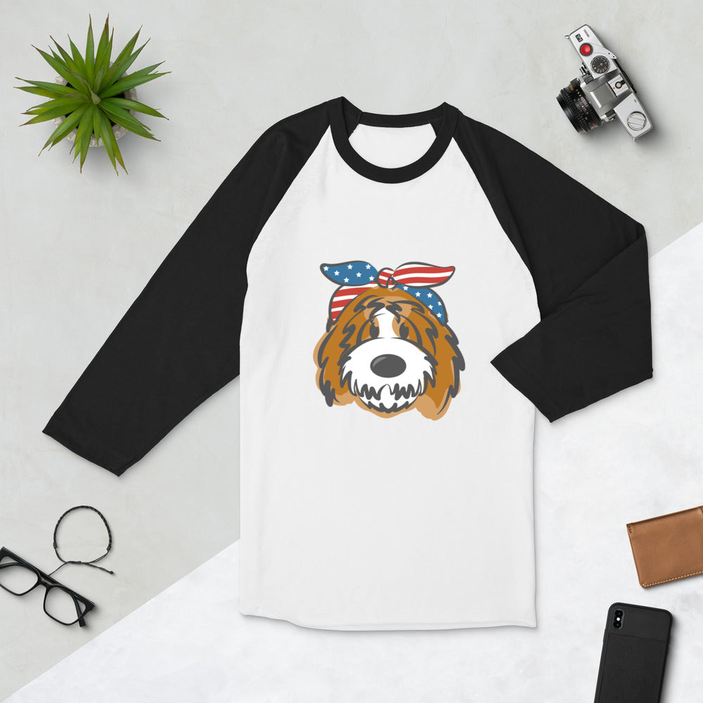 patriotic tuxedo doodle with headband 3/4 sleeve raglan shirt