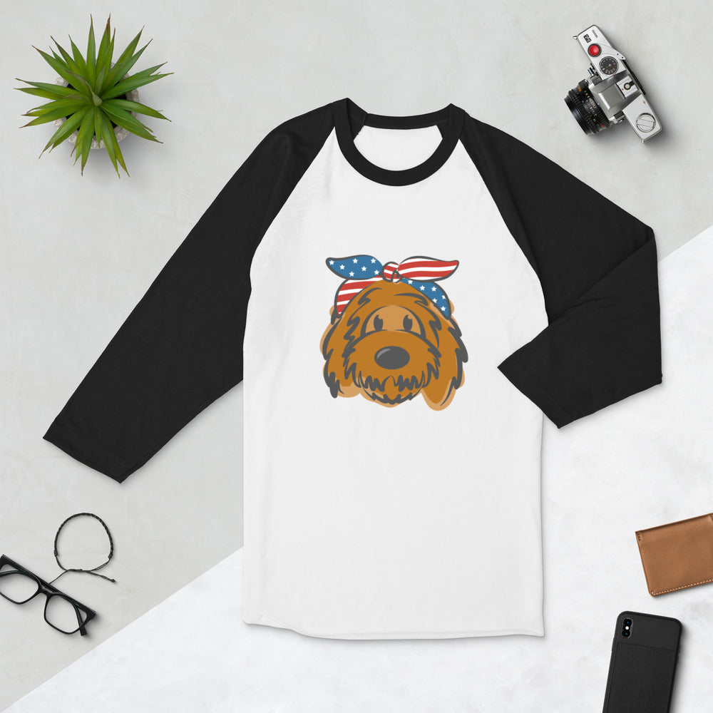 patriotic tuxedo doodle with headband 3/4 sleeve raglan shirt