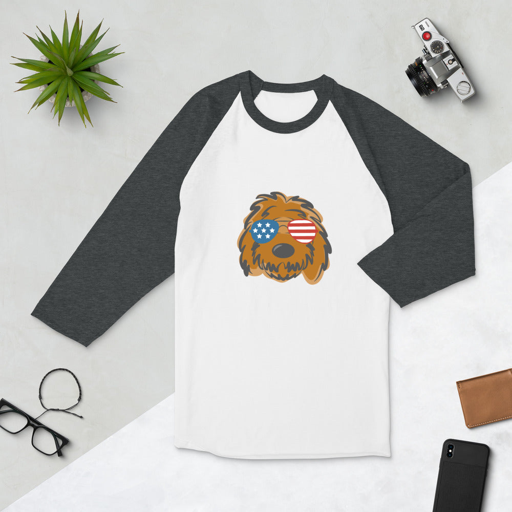 patriotic solid doodle with sunglasses 3/4 sleeve raglan shirt