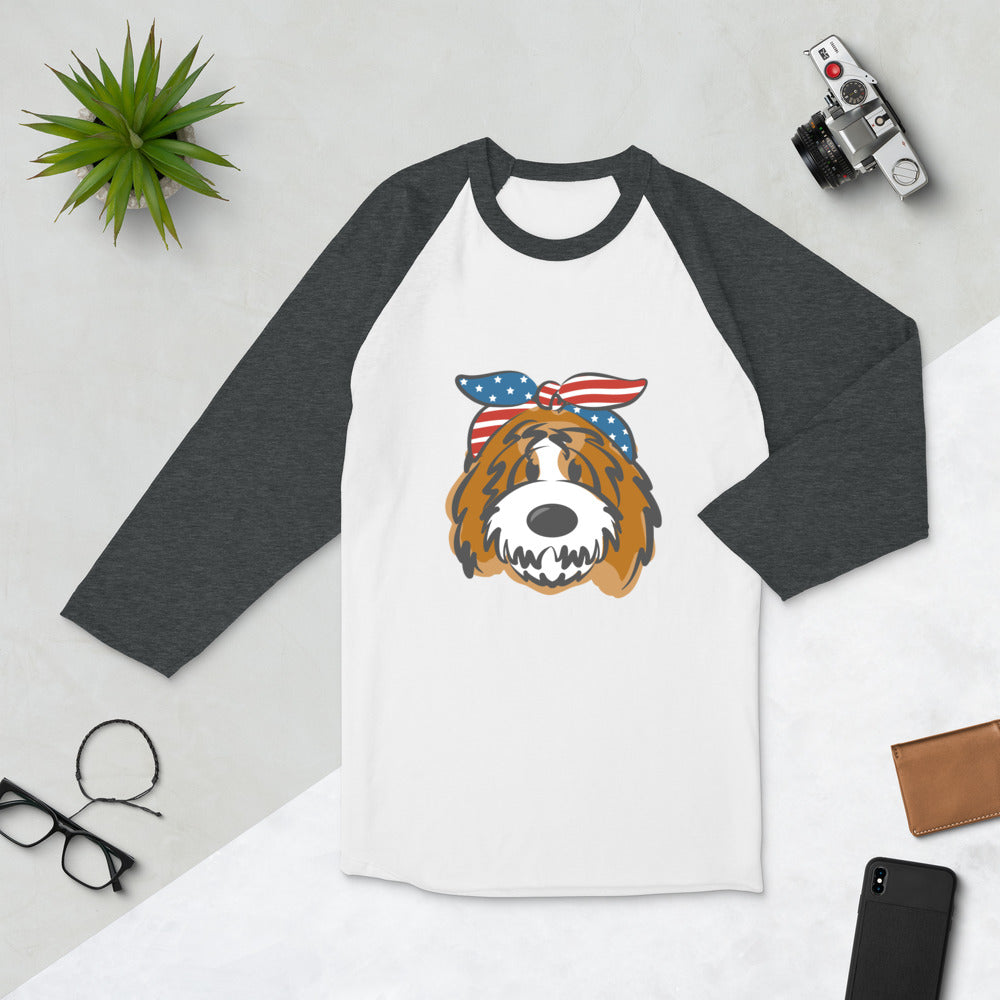 patriotic tuxedo doodle with headband 3/4 sleeve raglan shirt