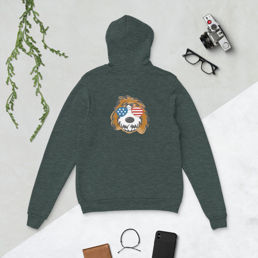 patriotic tuxedo doodle with sunglasses unisex hoodie
